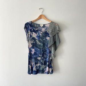 Anthropologie Deletta Womens Tie Dye Watercolor Asymmetric Ruffle Top